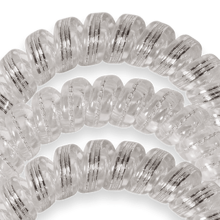 Teleties Silver Slay Hair Ties - Large Close-up of clear beaded bracelet on a white background