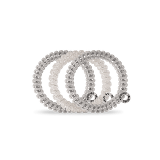 Teleties Silver Slay Hair Ties - Small 
Set of three clear hair ties on a white background