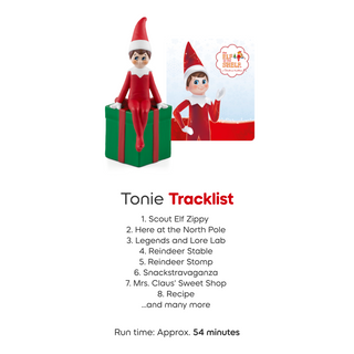 Tonies Character: The Elf on the Shelf
Elf on the Shelf toy with a 'Tonie Tracklist' for a toy figure on a white background