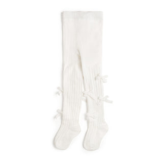 Ivory velvet bow tights by Sweet Wink featuring a cute mini bow detail, perfect for stylish and comfortable wear.