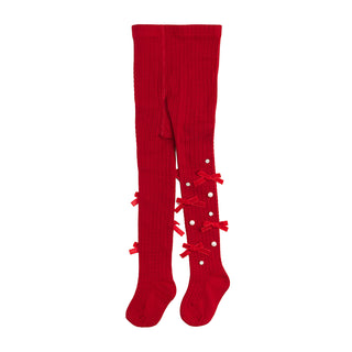 Sweet Wink Bedazzled Coquette Tights - Ruby Red
Red tights with bow details on a white background