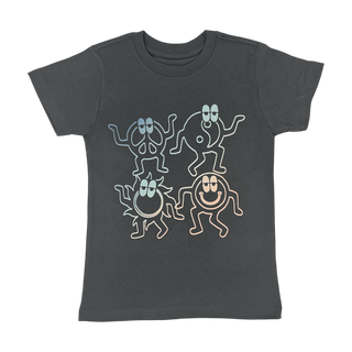 Tiny Whales Good Mood Dude S/S Tee - Vintage Black
Dark gray t-shirt with cartoon character design on a white background