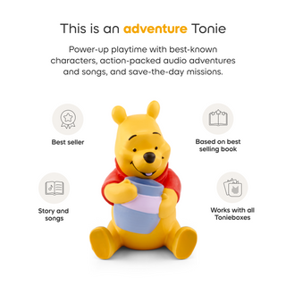 Disney Winnie the Pooh Toniebox 2 Full Play Set - Sky Blue
Toy figure of a bear holding a book with text about adventure Tonie products on a white background