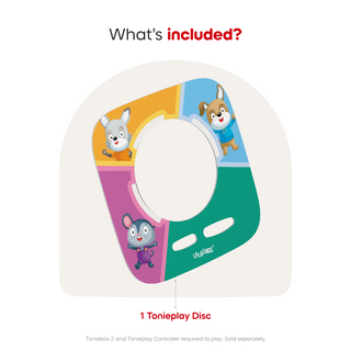 Tonieplay Lalalinos: Find the Photo Game 
Colorful disc with cartoon characters on a white background