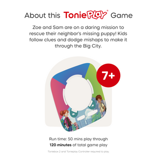 Tonieplay Mystery Mavericks: Rescue Poochie! Game
ToniePlay game packaging with colorful design and text about the game's plot.