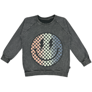 Tiny Whales Totally Chill Crewneck Sweatshirt - Mineral Black 
Gray sweatshirt with a colorful circular design on a white background
