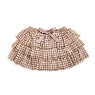 Sweet Wink Gingham Printed Tulle Tiered Tutu
Checkered skirt with a bow on a white background