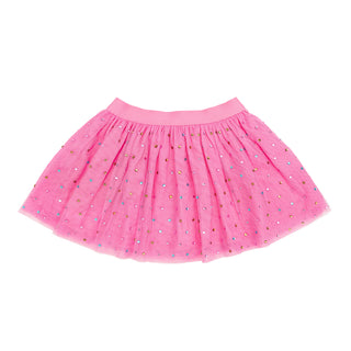 Sweet Wink Raspberry Rhinestone Tutu Skirt
Pink tutu skirt with colorful dots on a white background