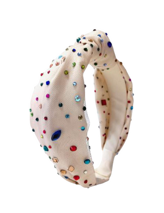 Bari Lynn Tulle Jeweled Knot Headband - Ivory, Bari Lynn, Bari Lynn, Bari Lynn Headband, Bari Lynn Headbands, Bari Lynn Twist Knot Headband with Crystals, cf-type-headband, cf-vendor-bari-lyn
