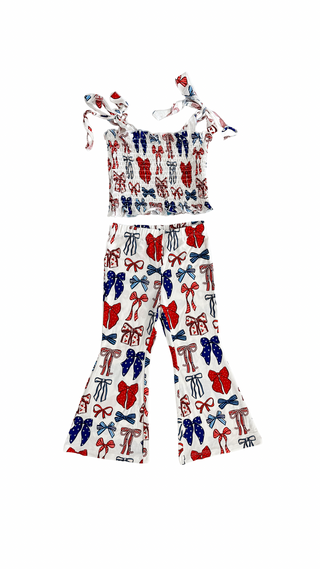 In My Jammers Red White and Blue Bows Smocked Flare Set