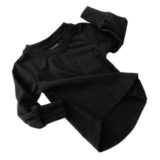 Little Bipsy Long Sleeve Pocket Tee - Black
Black long-sleeve shirt on a white background