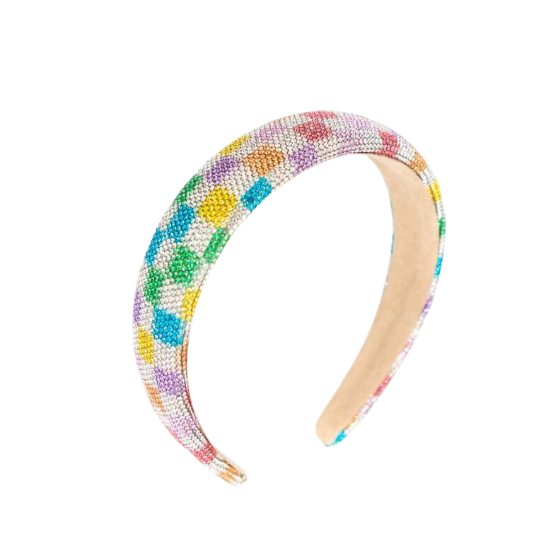 Bari Lynn Fully Crystalized Check Headband Rainbow