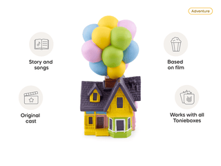 Tonies Character - Disney & Pixar: Up
Toy house with colorful balloons on a white background with features listed.