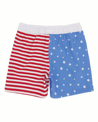 Blue Jay Feather 4 Arrow Volley Trunk swim trunks with a vibrant blue design, featuring a comfortable fit and sporty style.