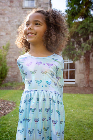 Pink Chicken Girls Lame Steph Dress - Hanukkah Menorahs