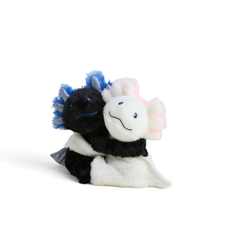 Warmies Axolotl Hugs 
Plush toy with a black and white design on a white background