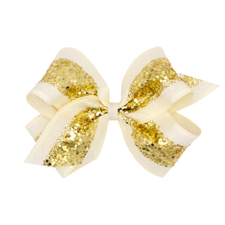 Gold Wee Ones King Linen and Sequin Hair Bow