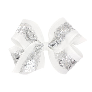 Silver Wee Ones King Linen and Sequin Hair Bow