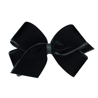 Black Wee Ones King Satin Lined Velvet Hair Bow on Clippie