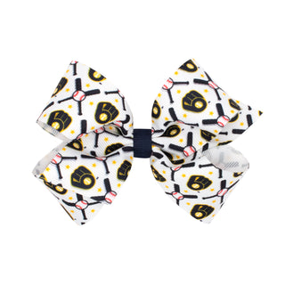 Milwaukee Brewers hair bow on a clippie by Wee Ones, featuring team colors and logo for kids' hair accessory.