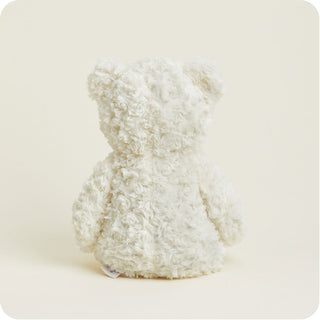 Cream Curly Bear Warmies
White fluffy bunny toy on a light beige background