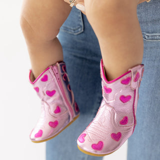 Wild & Rae Cowgirl Baby Booties in Lovestruck color, soft leather boots with stitched details and adorable western style for infants.