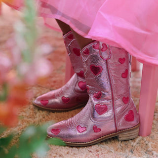 Wild & Rae Lovestruck cowgirl boots featuring floral embroidery, pointed toe, and Western-style heel on tan leather.