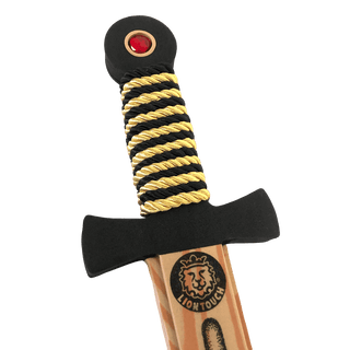 Liontouch Sword - WoodyLion: Gold/Black
Dog toy with black and yellow striped handle and wooden shaft, featuring a Lion-Tuff logo.