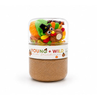 Young Wild and Friedman Grab & Go Dough Jar - Make a Turkey
Jar of gummy bears with a turkey design and 'Young + Wild and Free' label on a white background