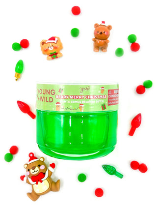 Young Wild and Friedman Slime - Beary Merry Christmas
Green jar with festive decorations on a white background