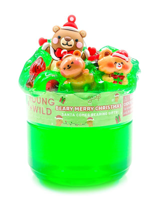 Young Wild and Friedman Slime - Beary Merry Christmas
Green container with Christmas-themed bear figurines on a white background
