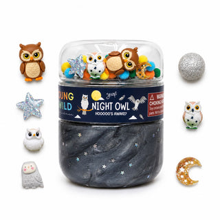 Young Wild and Friedman Slime - Night Owl
Jar of night owl-themed toys with decorative owls on a white background