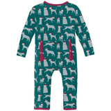 KicKee Pants Cedar Santa Dogs Coverall with 2 Way Zipper, KicKee Pants, All Things Holiday, Cedar Santa Dogs, cf-type-coverall, cf-vendor-kickee-pants, Christmas, Christmas Pajamas, Coverall,