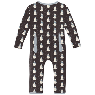 KicKee Pants Midnight Tiny Snowman Coverall with 2 Way Zipper, KicKee Pants, All Things Holiday, cf-type-coverall, cf-vendor-kickee-pants, Christmas, Christmas Pajamas, Coverall, Coverall wit