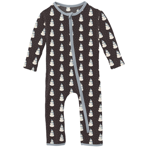 KicKee Pants Midnight Tiny Snowman Coverall with 2 Way Zipper, KicKee Pants, All Things Holiday, cf-type-coverall, cf-vendor-kickee-pants, Christmas, Christmas Pajamas, Coverall, Coverall wit