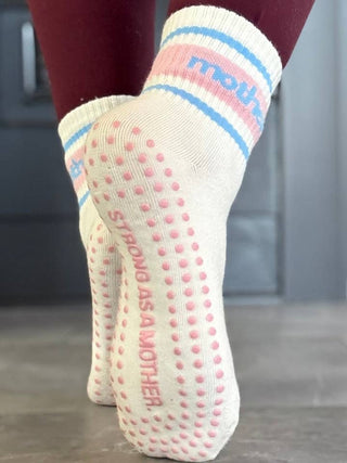 Mother. Throwback Half Crew Striped Grip Socks