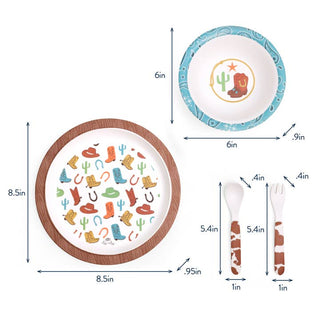 Itzy Ritzy Itzy Bistro™ Dining Set - Giddy Up
Measurement chart of children's dinnerware set with cowboy theme