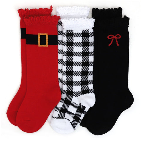 Little Stocking Co, Little Stocking Co Jolly St. Nick Knee High Socks 3-Pack - Basically Bows & Bowties