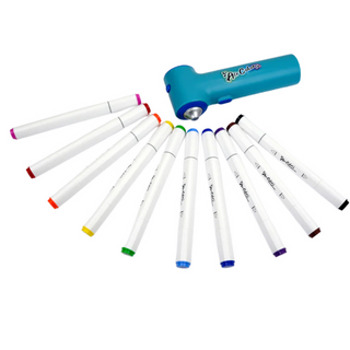 Air Color Air Brush Replacement Markers (Set of 10)
Blue handheld marker with colorful caps on a white background