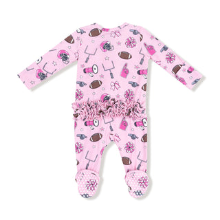 Angel Dear 2 Way Ruffle Back Zipper Footie - Game Day Pink