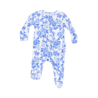 Angel Dear 2 Way Ruffle Back Zipper Footie - Roses in Blue