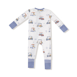 Angel Dear 2 Way Zipper Romper - Zooming Golf Carts
Baby onesie with car pattern on a white background