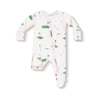 Angel Dear Footie with Zipper - All Fore Golf
Baby onesie with golf-themed print on a white background