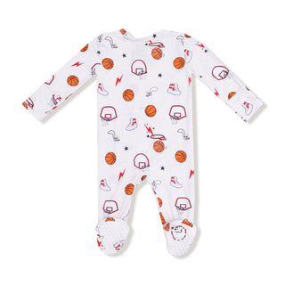 Angel Dear Footie with Zipper - Basketball
Baby onesie with basketball pattern on a white background