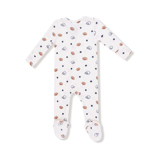 Angel Dear Footie with Zipper - Footballs and Stars
Baby onesie with football pattern on a white background