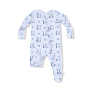 Angel Dear Footie with Zipper - Lil Bro
Baby onesie with blue text and star patterns on a white background