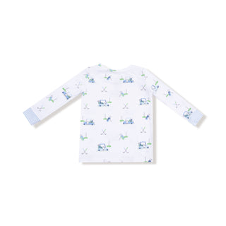 Angel Dear Long Sleeve Loungewear Set - Baby Golf Carts Blue
Children's long-sleeve shirt with vehicle pattern on a white background