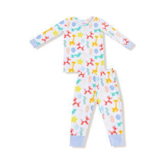Angel Dear Long Sleeve Loungewear Set - Balloon Animals Blue
Children's onesie with colorful balloon dog pattern on a white background