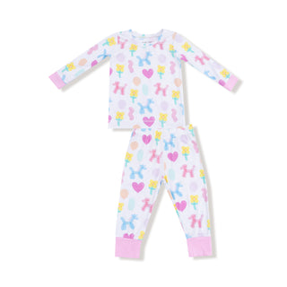 Angel Dear Long Sleeve Loungewear Set - Balloon Animals Pink
Children's onesie with colorful pattern on a white background