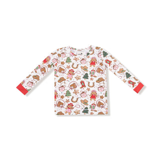 Angel Dear Long Sleeve Loungewear Set - Cowgirl Christmas
Children's long-sleeve shirt with festive pattern on a white background